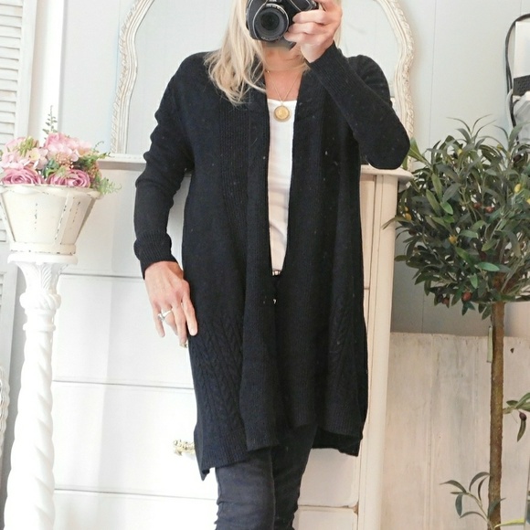 °SALE°°NWT-BLK CASHMERE SHAWL COLLAR OPEN CARDIGAN - Picture 4 of 7